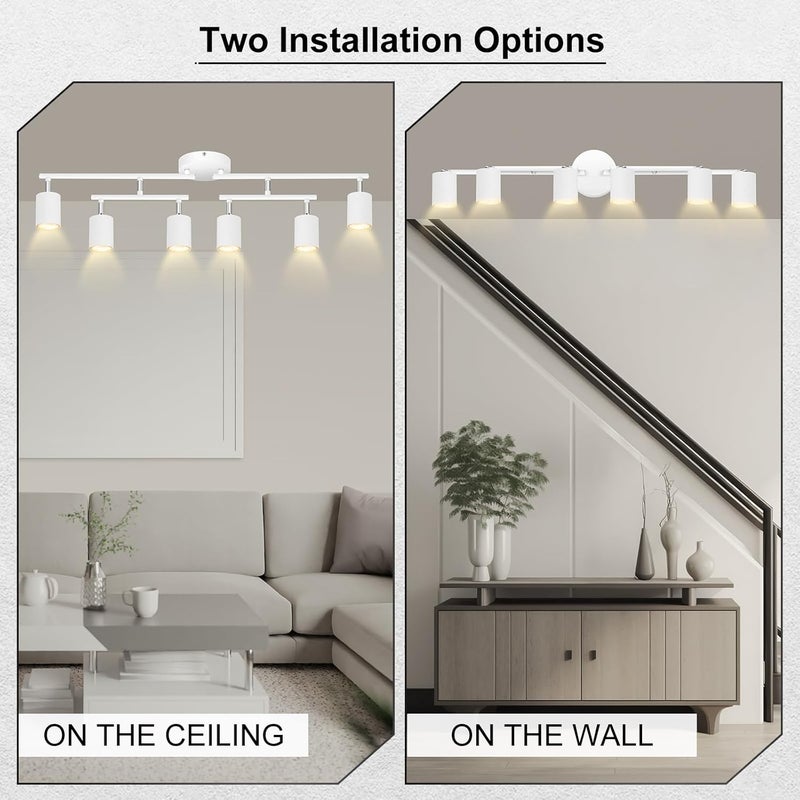 AUQUEE 6 Light Track Lighting Fixtures Ceiling, Matte White Kichen Track Lighting Fixtures with Rotatable Light Heads, Upgrade Light Poles, Modern LED Spot Lights for Kitchen/Hallway, No GU10 Bulb - Image 4